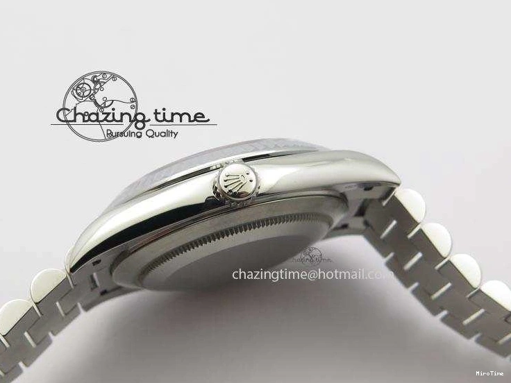 MiroTime 0508 Stretchable DayDate 40mm BP-Maker 228206 SS Green Roman Dial (Fluted Bezel) On SS Bracelet ETA 3904